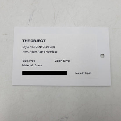 【中古品】【メンズ/レディース】 THE OBJECT ザ オブジェクト TO-NYC-25020 ADAM APPLE NECKLACE アダム アップル ネックレス アクセサリー 192-260515-cs-12-izu サイズ：F カラー：シルバー 万代Net店