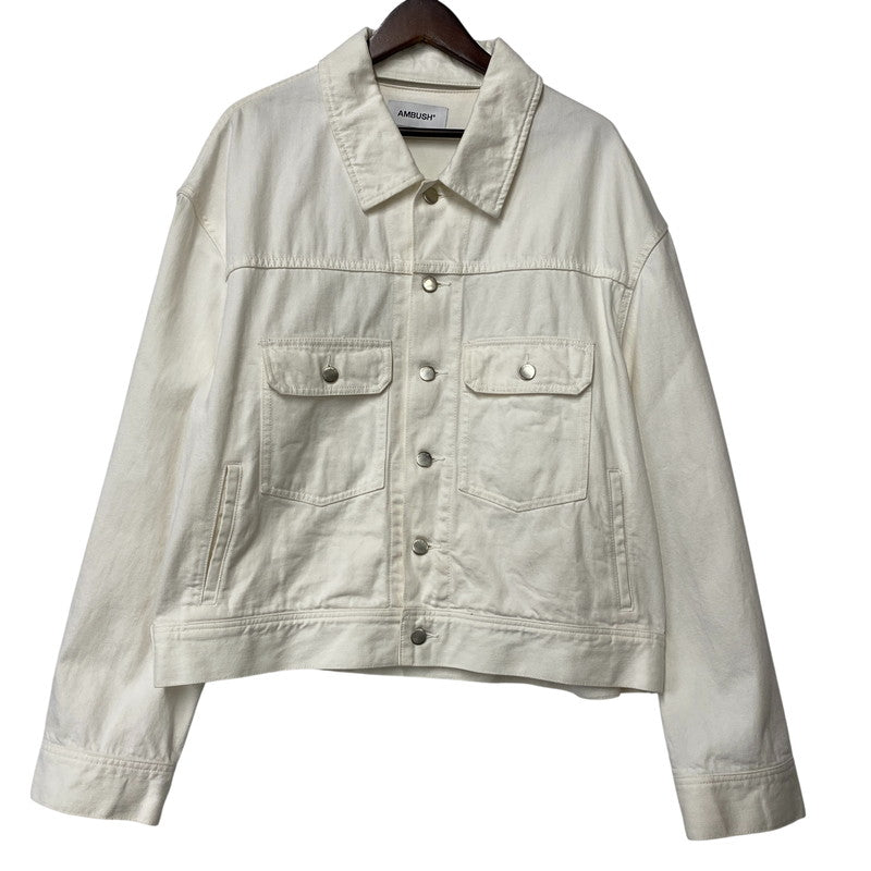 【中古品】【メンズ】 AMBUSH アンブッシュ 12111796 21SS LOGO CROP DENIM JACKET ロゴ クロップ デニム ジャケット アウター 142-260515-ya-10-izu サイズ：2 カラー：WHITE 万代Net店