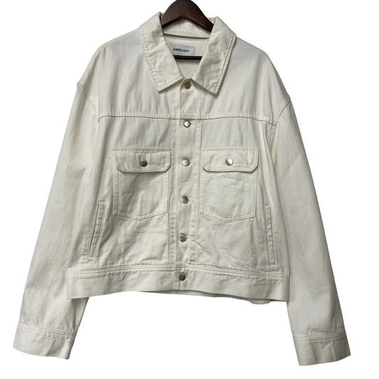【中古品】【メンズ】 AMBUSH アンブッシュ 12111796 21SS LOGO CROP DENIM JACKET ロゴ クロップ デニム ジャケット アウター 142-260515-ya-10-izu サイズ：2 カラー：WHITE 万代Net店