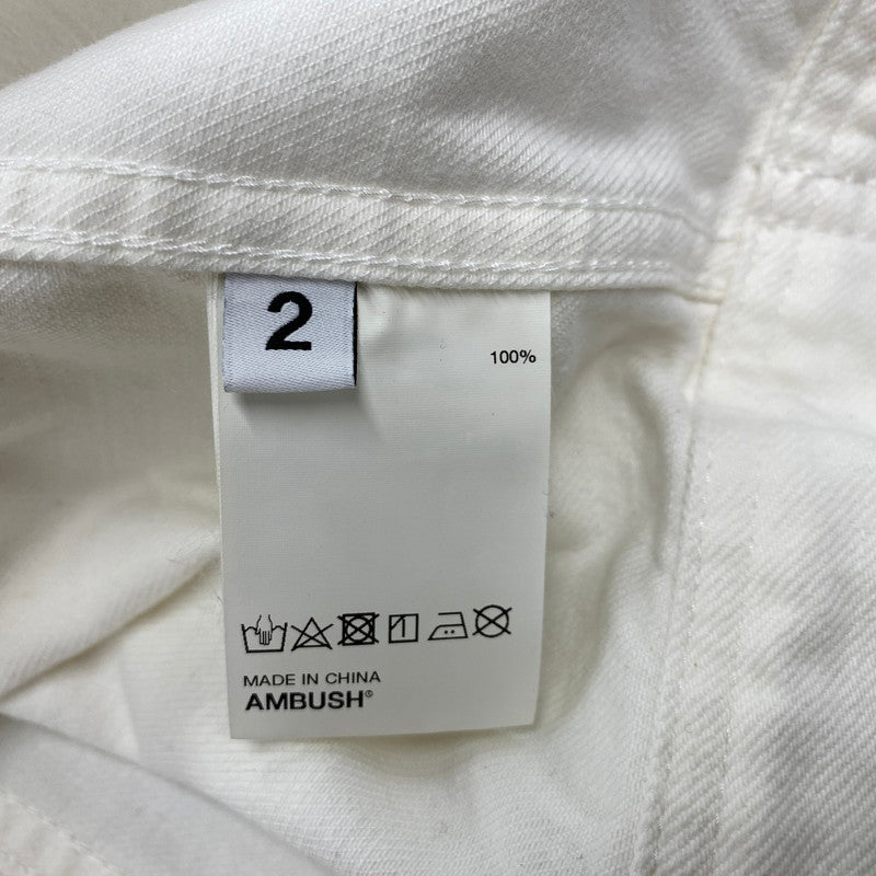 【中古品】【メンズ】 AMBUSH アンブッシュ 12111796 21SS LOGO CROP DENIM JACKET ロゴ クロップ デニム ジャケット アウター 142-260515-ya-10-izu サイズ：2 カラー：WHITE 万代Net店