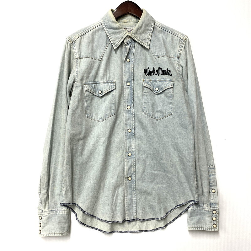 【中古品】【メンズ】 WACKO MARIA ワコマリア WASH DENIM WESTERN SHIRT MARIA 1 14AW-D-SHI-03 ウォッシュ デニム ウエスタンシャツ 長袖 142-260524-as-36-izu サイズ：M カラー：ライトインディゴ 万代Net店