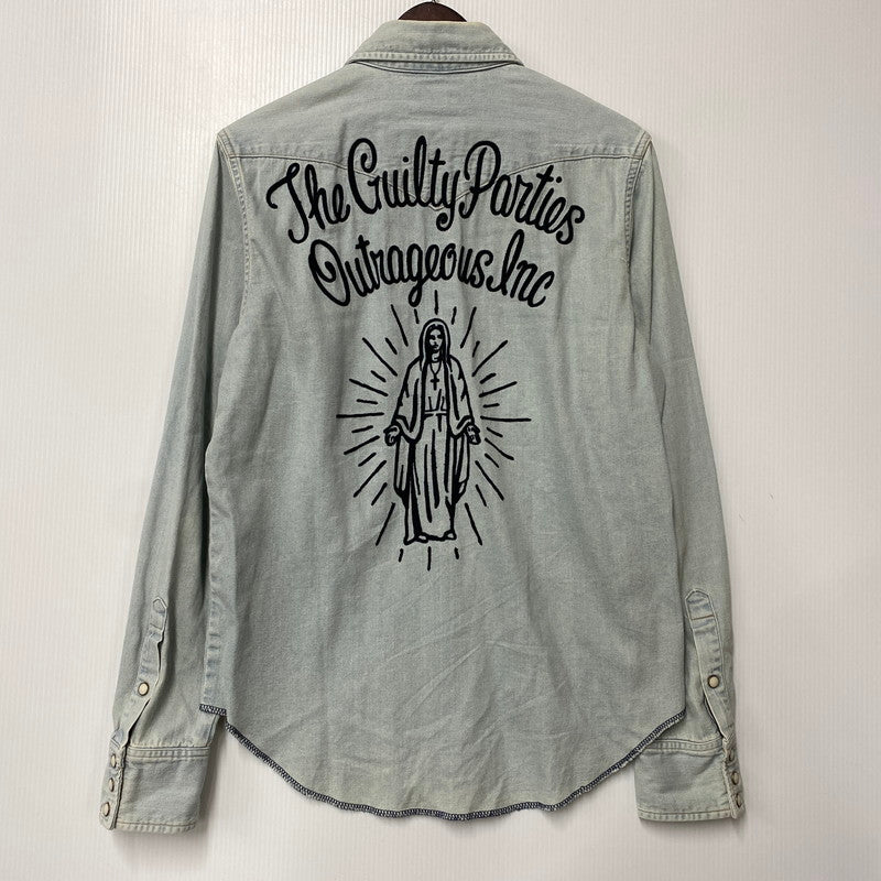 【中古品】【メンズ】 WACKO MARIA ワコマリア WASH DENIM WESTERN SHIRT MARIA 1 14AW-D-SHI-03 ウォッシュ デニム ウエスタンシャツ 長袖 142-260524-as-36-izu サイズ：M カラー：ライトインディゴ 万代Net店