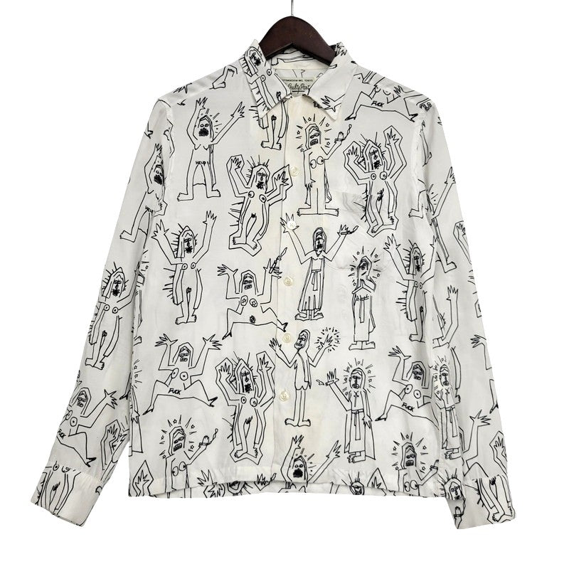 【中古品】【メンズ】 WACKO MARIA ワコマリア 総柄 LS HAWAIIAN SHIRT ロングスリーブ ハワイアン シャツ トップス 142-260516-kh-07-izu サイズ：S カラー：ホワイト×ブラック 万代Net店