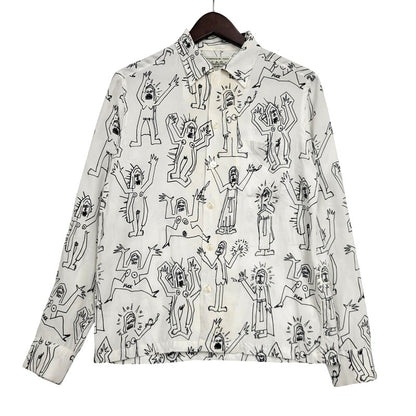【中古品】【メンズ】 WACKO MARIA ワコマリア 総柄 LS HAWAIIAN SHIRT ロングスリーブ ハワイアン シャツ トップス 142-260516-kh-07-izu サイズ：S カラー：ホワイト×ブラック 万代Net店