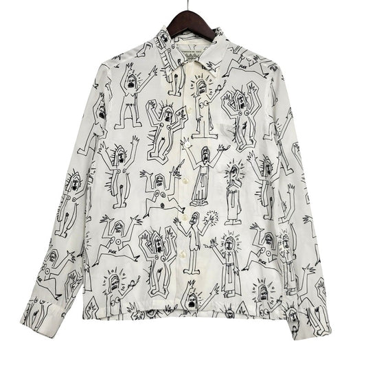 【中古品】【メンズ】 WACKO MARIA ワコマリア 総柄 LS HAWAIIAN SHIRT ロングスリーブ ハワイアン シャツ トップス 142-260516-kh-07-izu サイズ：S カラー：ホワイト×ブラック 万代Net店