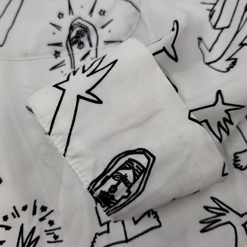 【中古品】【メンズ】 WACKO MARIA ワコマリア 総柄 LS HAWAIIAN SHIRT ロングスリーブ ハワイアン シャツ トップス 142-260516-kh-07-izu サイズ：S カラー：ホワイト×ブラック 万代Net店