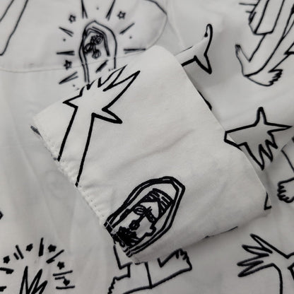 【中古品】【メンズ】 WACKO MARIA ワコマリア 総柄 LS HAWAIIAN SHIRT ロングスリーブ ハワイアン シャツ トップス 142-260516-kh-07-izu サイズ：S カラー：ホワイト×ブラック 万代Net店