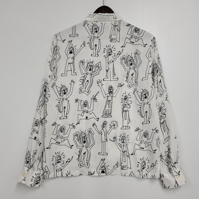 【中古品】【メンズ】 WACKO MARIA ワコマリア 総柄 LS HAWAIIAN SHIRT ロングスリーブ ハワイアン シャツ トップス 142-260516-kh-07-izu サイズ：S カラー：ホワイト×ブラック 万代Net店