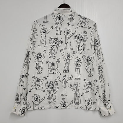 【中古品】【メンズ】 WACKO MARIA ワコマリア 総柄 LS HAWAIIAN SHIRT ロングスリーブ ハワイアン シャツ トップス 142-260516-kh-07-izu サイズ：S カラー：ホワイト×ブラック 万代Net店