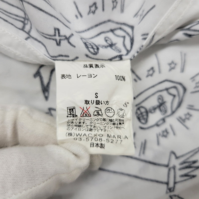 【中古品】【メンズ】 WACKO MARIA ワコマリア 総柄 LS HAWAIIAN SHIRT ロングスリーブ ハワイアン シャツ トップス 142-260516-kh-07-izu サイズ：S カラー：ホワイト×ブラック 万代Net店