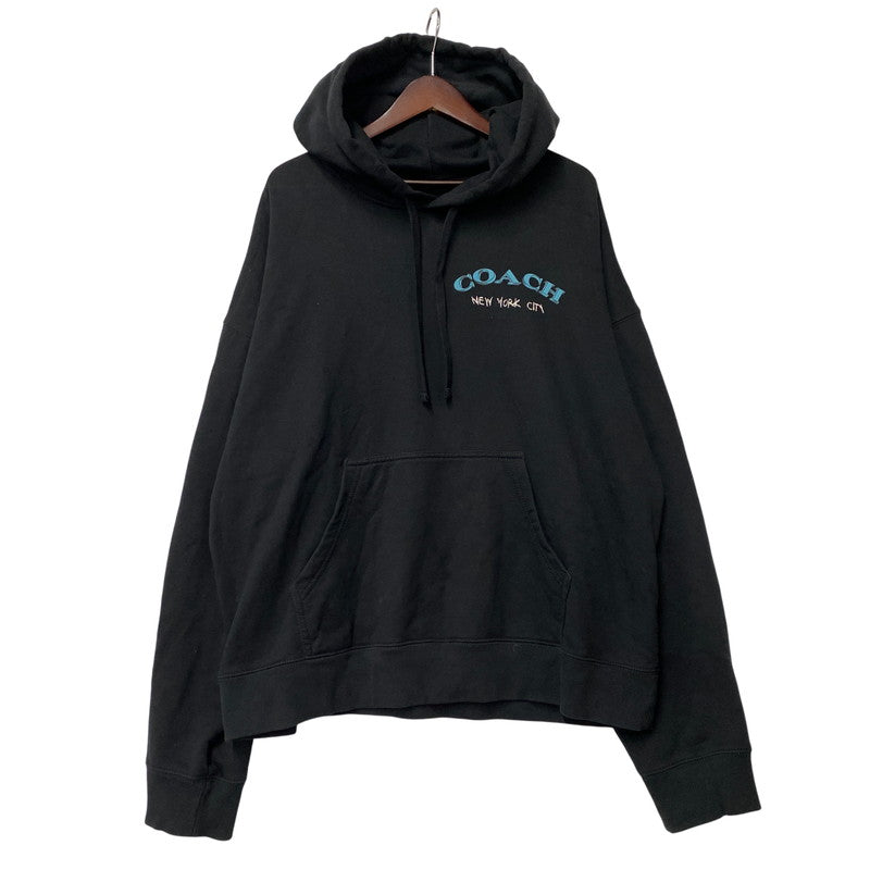 【中古品】【メンズ】 COACH コーチ CAF72 LEATHERWARE COLLAGE RELAXED HOODIE レザーウェア コラージュ リラックスド フーディー トップス 長袖 141-260518-cs-08-izu サイズ：XL カラー：ブラック 万代Net店