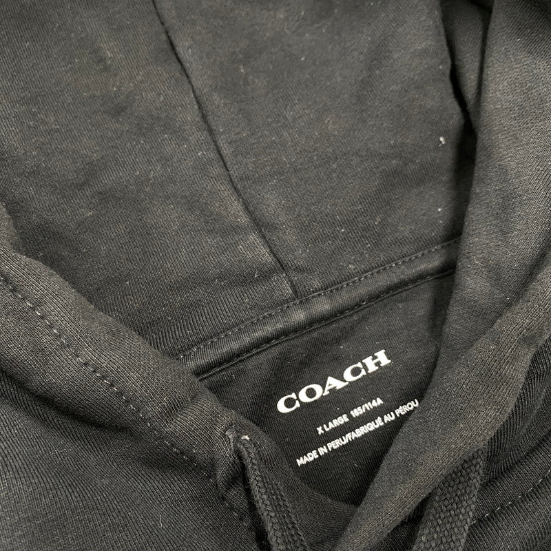 【中古品】【メンズ】 COACH コーチ CAF72 LEATHERWARE COLLAGE RELAXED HOODIE レザーウェア コラージュ リラックスド フーディー トップス 長袖 141-260518-cs-08-izu サイズ：XL カラー：ブラック 万代Net店