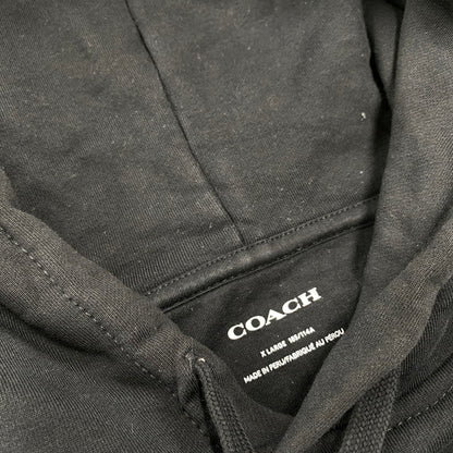 【中古品】【メンズ】 COACH コーチ CAF72 LEATHERWARE COLLAGE RELAXED HOODIE レザーウェア コラージュ リラックスド フーディー トップス 長袖 141-260518-cs-08-izu サイズ：XL カラー：ブラック 万代Net店