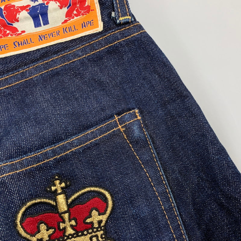 【中古品】【メンズ】 OLD A BATHING APE オールド・ア・ベイシング・エイプ 00S CROWN APE HEAD DENIM PANTS クラウン エイプ ヘッド デニム パンツ ズボン ボトムス 153-260526-ya-13-izu サイズ：S カラー：インディゴ 万代Net店