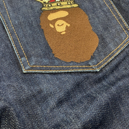 【中古品】【メンズ】 OLD A BATHING APE オールド・ア・ベイシング・エイプ 00S CROWN APE HEAD DENIM PANTS クラウン エイプ ヘッド デニム パンツ ズボン ボトムス 153-260526-ya-13-izu サイズ：S カラー：インディゴ 万代Net店