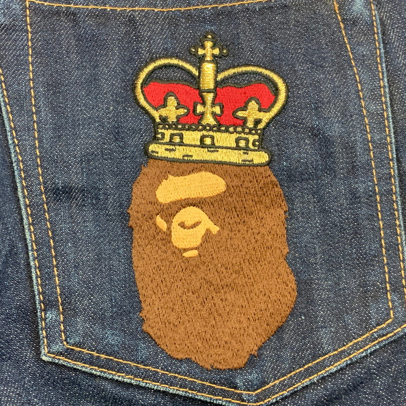 【中古品】【メンズ】 OLD A BATHING APE オールド・ア・ベイシング・エイプ 00S CROWN APE HEAD DENIM PANTS クラウン エイプ ヘッド デニム パンツ ズボン ボトムス 153-260526-ya-13-izu サイズ：S カラー：インディゴ 万代Net店