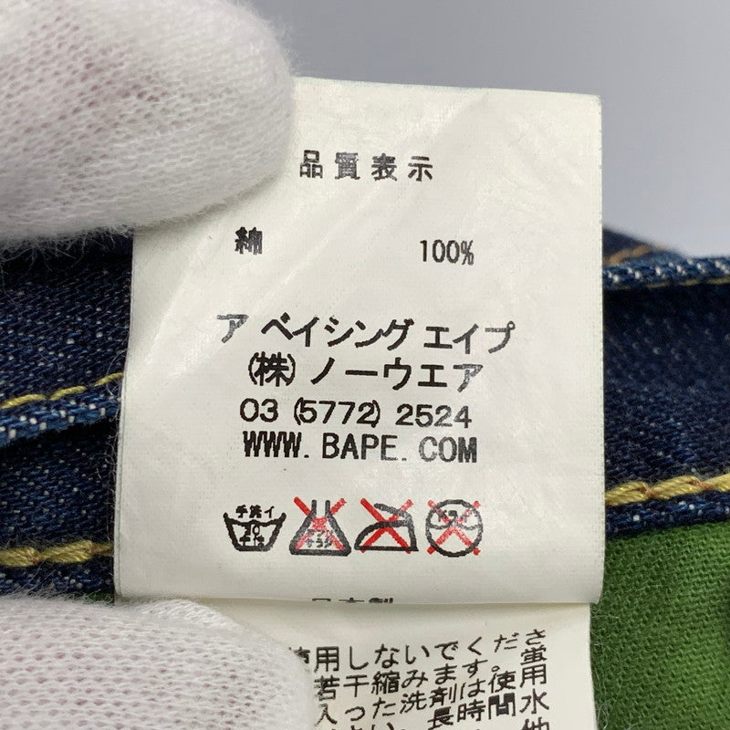 【中古品】【メンズ】 OLD A BATHING APE オールド・ア・ベイシング・エイプ 00S CROWN APE HEAD DENIM PANTS クラウン エイプ ヘッド デニム パンツ ズボン ボトムス 153-260526-ya-13-izu サイズ：S カラー：インディゴ 万代Net店