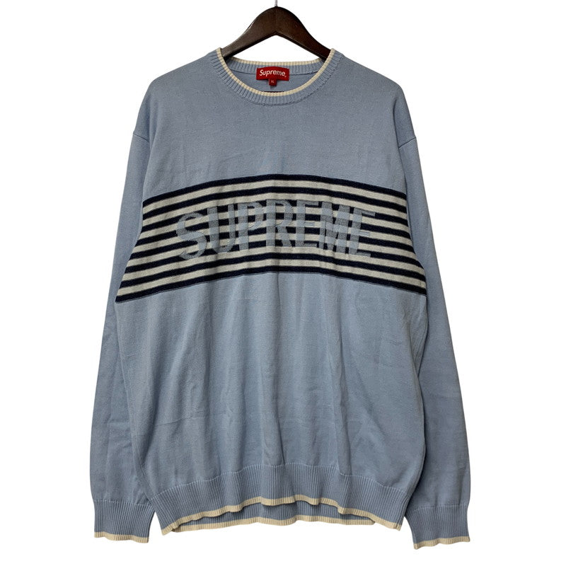 【中古品】【メンズ】 SUPREME シュプリーム 20SS CHEST STRIPE SWEATER チェスト ストライプ セーター トップス 長袖 149-260517-cs-24-izu サイズ：XL カラー：ライトブルー 万代Net店