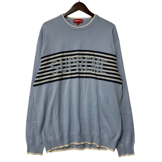 【中古品】【メンズ】 SUPREME シュプリーム 20SS CHEST STRIPE SWEATER チェスト ストライプ セーター トップス 長袖 149-260517-cs-24-izu サイズ：XL カラー：ライトブルー 万代Net店