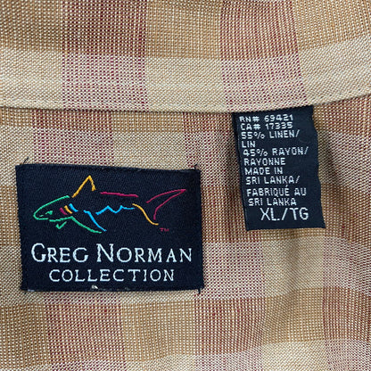 【中古品】【メンズ】 GREG NORMAN COLLECTION グレッグノーマン コレクション LINEN RAYON CHECK SHIRT リネン レーヨン チェックシャツ スリランカ製 半袖 146-260610-as-05-izu サイズ：XL カラー：ブラウン 万代Net店