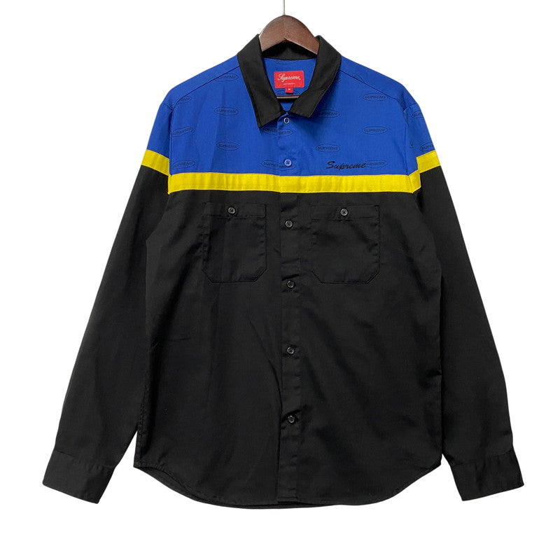 【中古品】【メンズ】 SUPREME シュプリーム 17FW COLOR BLOCKED WORK SHIRT カラー ブロック ワーク シャツ トップス 長袖 149-260518-cs-03-izu サイズ：M カラー：ブラック×ブルー 万代Net店
