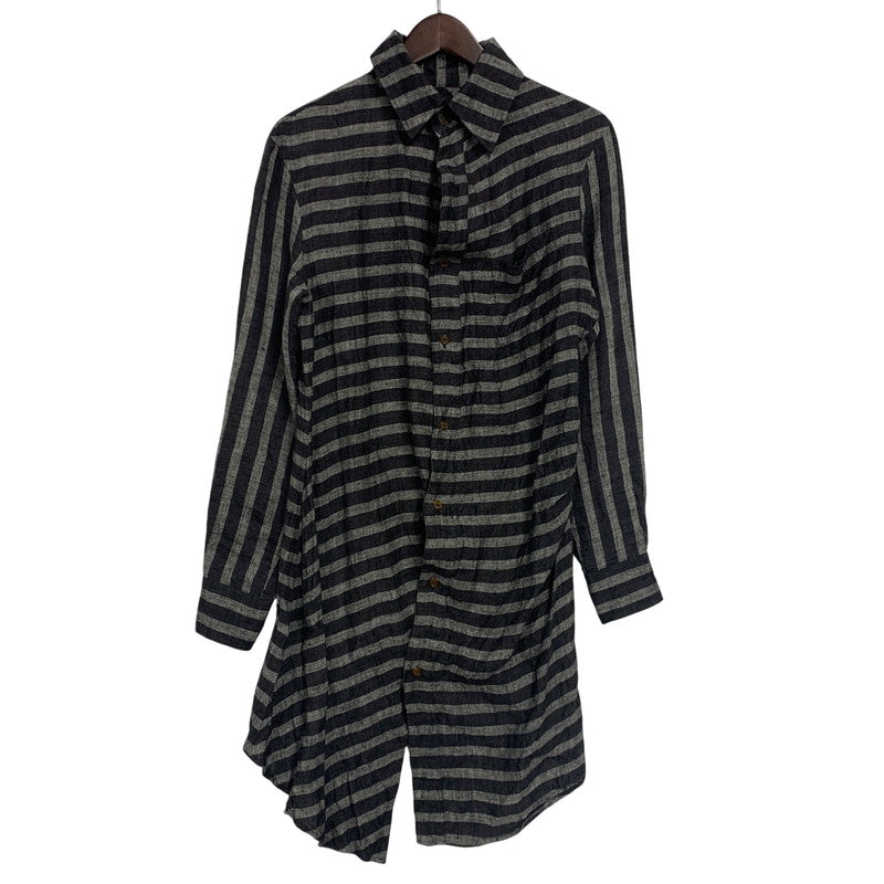 【中古品】【メンズ】 VIVIENNE WESTWOOD MAN ヴィヴィアンウエスドウッドマン VW-WR-77129 STRIPE LINEN LONG SHIRT ストライプ リネン ロング シャツ トップス 141-260518-kh-01-izu サイズ：44 カラー：グレー系 万代Net店