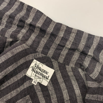 【中古品】【メンズ】 VIVIENNE WESTWOOD MAN ヴィヴィアンウエスドウッドマン VW-WR-77129 STRIPE LINEN LONG SHIRT ストライプ リネン ロング シャツ トップス 141-260518-kh-01-izu サイズ：44 カラー：グレー系 万代Net店