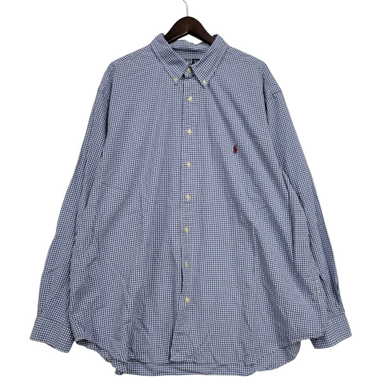 【現状渡し品】【メンズ】 Polo by Ralph Lauren ポロバイラルフローレン CLASSIC FIT GINGHAM CHECK LS BD SHIRT ギンガムチェック ボタンダウン シャツ 長袖 146-260610-as-11-izu サイズ：2XB カラー：ブルー×ホワイト 万代Net店