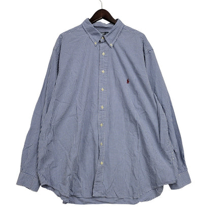 【現状渡し品】【メンズ】 Polo by Ralph Lauren ポロバイラルフローレン CLASSIC FIT GINGHAM CHECK LS BD SHIRT ギンガムチェック ボタンダウン シャツ 長袖 146-260610-as-11-izu サイズ：2XB カラー：ブルー×ホワイト 万代Net店