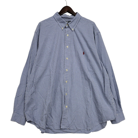 【現状渡し品】【メンズ】 Polo by Ralph Lauren ポロバイラルフローレン CLASSIC FIT GINGHAM CHECK LS BD SHIRT ギンガムチェック ボタンダウン シャツ 長袖 146-260610-as-11-izu サイズ：2XB カラー：ブルー×ホワイト 万代Net店