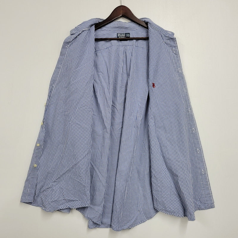 【現状渡し品】【メンズ】 Polo by Ralph Lauren ポロバイラルフローレン CLASSIC FIT GINGHAM CHECK LS BD SHIRT ギンガムチェック ボタンダウン シャツ 長袖 146-260610-as-11-izu サイズ：2XB カラー：ブルー×ホワイト 万代Net店