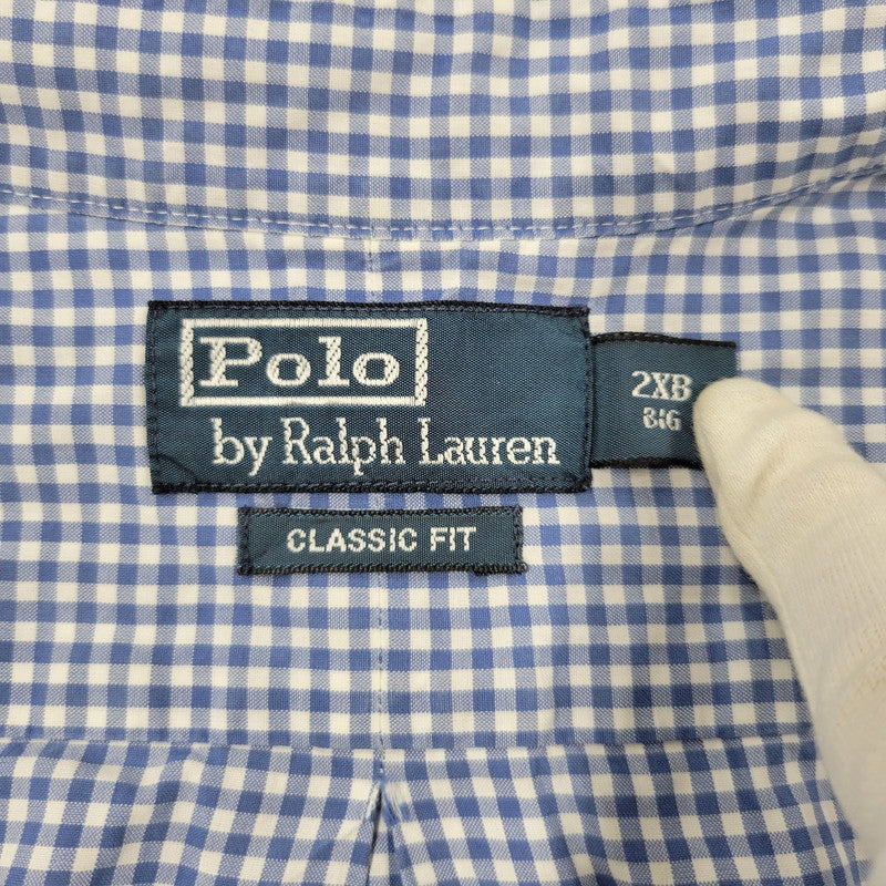 【現状渡し品】【メンズ】 Polo by Ralph Lauren ポロバイラルフローレン CLASSIC FIT GINGHAM CHECK LS BD SHIRT ギンガムチェック ボタンダウン シャツ 長袖 146-260610-as-11-izu サイズ：2XB カラー：ブルー×ホワイト 万代Net店