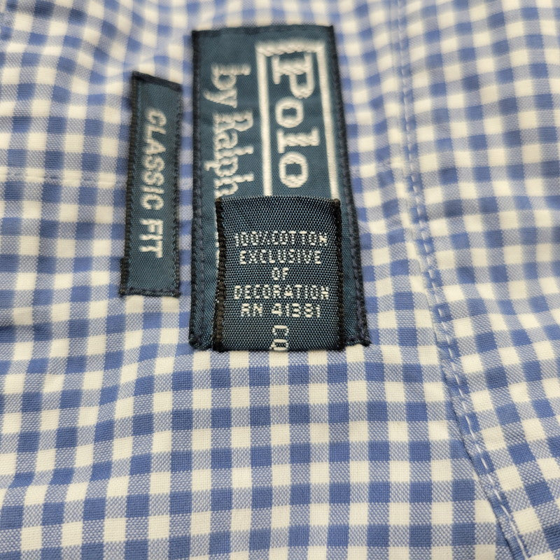 【現状渡し品】【メンズ】 Polo by Ralph Lauren ポロバイラルフローレン CLASSIC FIT GINGHAM CHECK LS BD SHIRT ギンガムチェック ボタンダウン シャツ 長袖 146-260610-as-11-izu サイズ：2XB カラー：ブルー×ホワイト 万代Net店