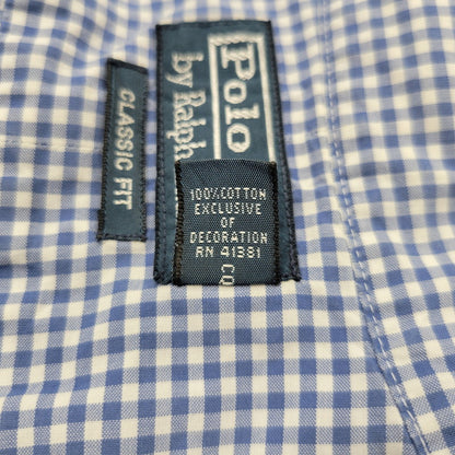 【現状渡し品】【メンズ】 Polo by Ralph Lauren ポロバイラルフローレン CLASSIC FIT GINGHAM CHECK LS BD SHIRT ギンガムチェック ボタンダウン シャツ 長袖 146-260610-as-11-izu サイズ：2XB カラー：ブルー×ホワイト 万代Net店