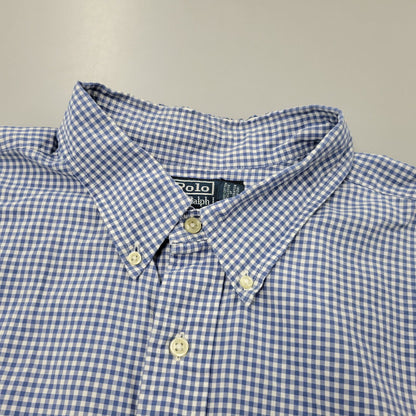 【現状渡し品】【メンズ】 Polo by Ralph Lauren ポロバイラルフローレン CLASSIC FIT GINGHAM CHECK LS BD SHIRT ギンガムチェック ボタンダウン シャツ 長袖 146-260610-as-11-izu サイズ：2XB カラー：ブルー×ホワイト 万代Net店