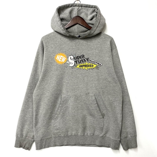 【現状渡し品】【メンズ】 OLD STUSSY オールドステューシー 紺タグ SUPER STUSSY HOODED SWEATSHIRT スーパー ステューシー フーデッド スウェットシャツ トップス 長袖 142-260521-ya-07-izu サイズ：S カラー：グレー 万代Net店