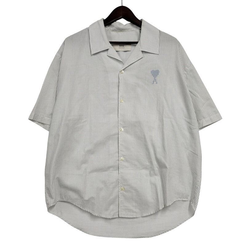 【中古品】【メンズ】 AMI ALEXANDRE MATTIUSSI アミアレクサンドレマチウシ COTTON CAMP COLLAR SHORT SLEEVE SHIRT コットン キャンプ カラー ショートスリーブ シャツ トップス 半袖 141-260522-cs-16-izu サイズ：XS カラー：ホワイト×ブルー 万代Net店