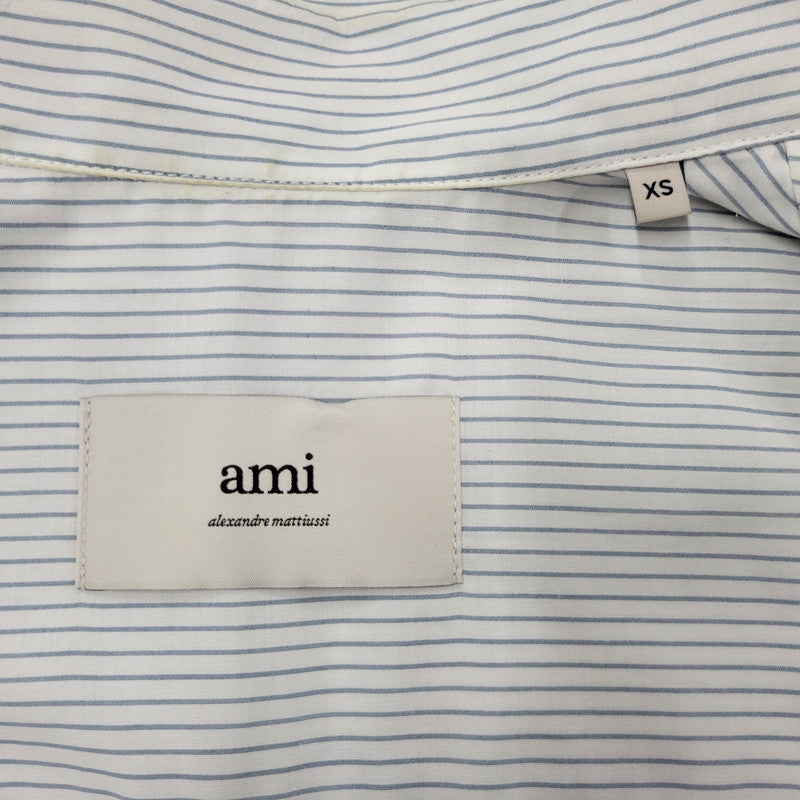 【中古品】【メンズ】 AMI ALEXANDRE MATTIUSSI アミアレクサンドレマチウシ COTTON CAMP COLLAR SHORT SLEEVE SHIRT コットン キャンプ カラー ショートスリーブ シャツ トップス 半袖 141-260522-cs-16-izu サイズ：XS カラー：ホワイト×ブルー 万代Net店