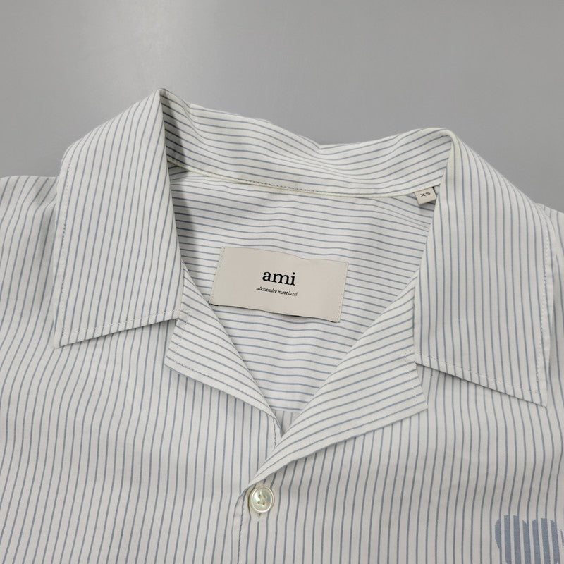 【中古品】【メンズ】 AMI ALEXANDRE MATTIUSSI アミアレクサンドレマチウシ COTTON CAMP COLLAR SHORT SLEEVE SHIRT コットン キャンプ カラー ショートスリーブ シャツ トップス 半袖 141-260522-cs-16-izu サイズ：XS カラー：ホワイト×ブルー 万代Net店