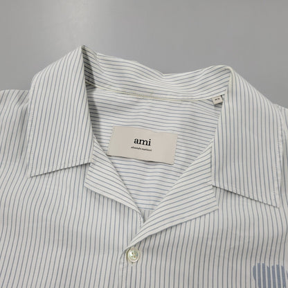 【中古品】【メンズ】 AMI ALEXANDRE MATTIUSSI アミアレクサンドレマチウシ COTTON CAMP COLLAR SHORT SLEEVE SHIRT コットン キャンプ カラー ショートスリーブ シャツ トップス 半袖 141-260522-cs-16-izu サイズ：XS カラー：ホワイト×ブルー 万代Net店