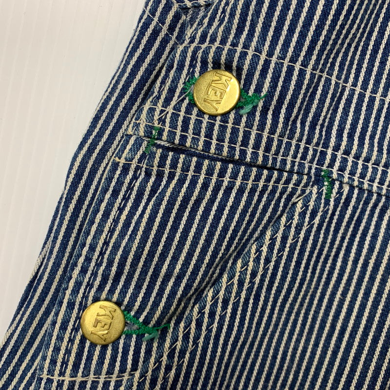 【中古品】【メンズ】 KEY キー USA製 HICKORY OVERALLS ヒッコリー オーバーオール 146-260528-ya-19-izu サイズ：42×29 カラー：ネイビー×ホワイト 万代Net店