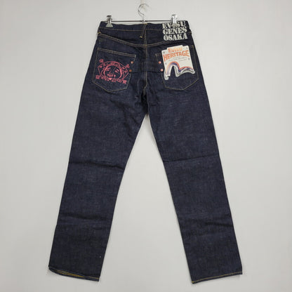 【中古品】【メンズ】 EVISU エヴィス PAINT CINCH BACK DENIM PANTS ペイント シンチバック デニムパンツ 大黒様 刺繍 カモメ ジーンズ 156-260522-as-19-izu サイズ：32 カラー：インディゴ 万代Net店