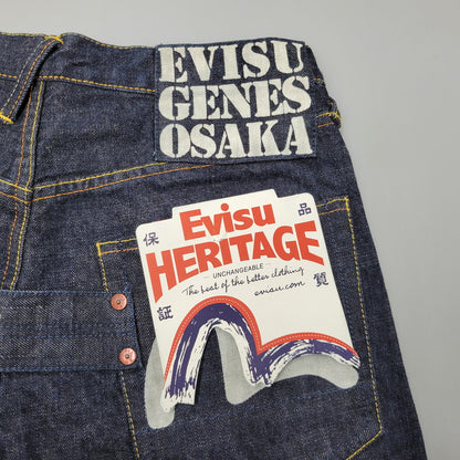 【中古品】【メンズ】 EVISU エヴィス PAINT CINCH BACK DENIM PANTS ペイント シンチバック デニムパンツ 大黒様 刺繍 カモメ ジーンズ 156-260522-as-19-izu サイズ：32 カラー：インディゴ 万代Net店