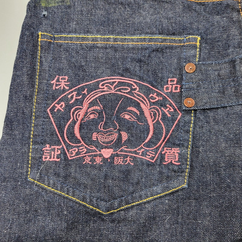 【中古品】【メンズ】 EVISU エヴィス PAINT CINCH BACK DENIM PANTS ペイント シンチバック デニムパンツ 大黒様 刺繍 カモメ ジーンズ 156-260522-as-19-izu サイズ：32 カラー：インディゴ 万代Net店