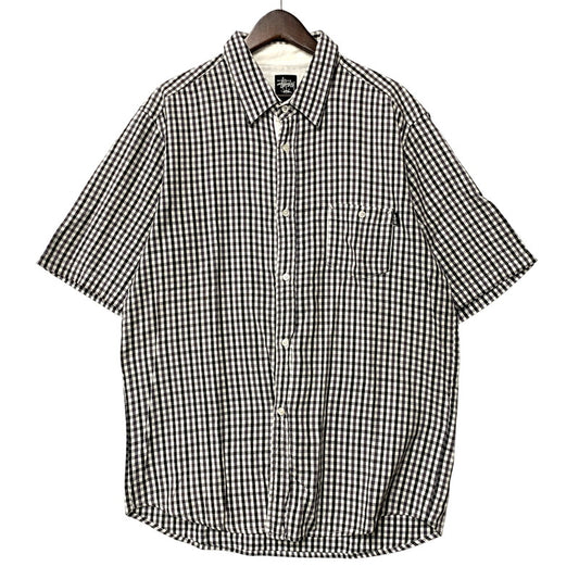 【中古品】【メンズ】 STUSSY ステューシー 金タグ GINGHAMCHECK S/S SHIRT ギンガムチェック ショートスリーブ シャツ トップス 半袖 142-260528-ya-09-izu サイズ：XL カラー：WHITE×BLACK 万代Net店