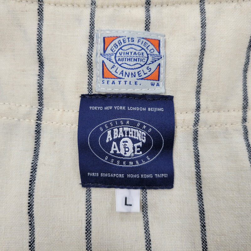 【中古品】【メンズ】 A BATHING APE アベイシングエイプ × EBBETS FIELD FLANNELS エベッツフィールドフランネル BASEBALL S/S SHIRT ベースボール 半袖 シャツ 142-260524-as-15-izu サイズ：L カラー：クリーム系 万代Net店