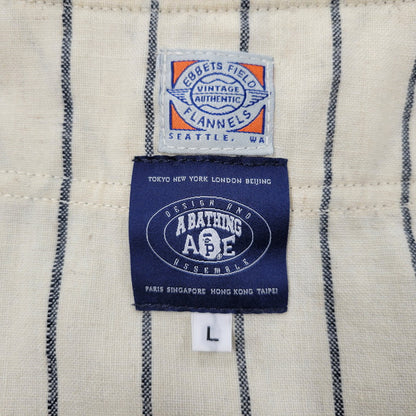 【中古品】【メンズ】 A BATHING APE アベイシングエイプ × EBBETS FIELD FLANNELS エベッツフィールドフランネル BASEBALL S/S SHIRT ベースボール 半袖 シャツ 142-260524-as-15-izu サイズ：L カラー：クリーム系 万代Net店