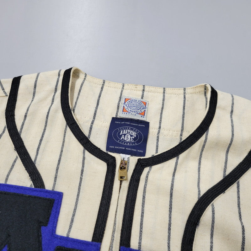 【中古品】【メンズ】 A BATHING APE アベイシングエイプ × EBBETS FIELD FLANNELS エベッツフィールドフランネル BASEBALL S/S SHIRT ベースボール 半袖 シャツ 142-260524-as-15-izu サイズ：L カラー：クリーム系 万代Net店
