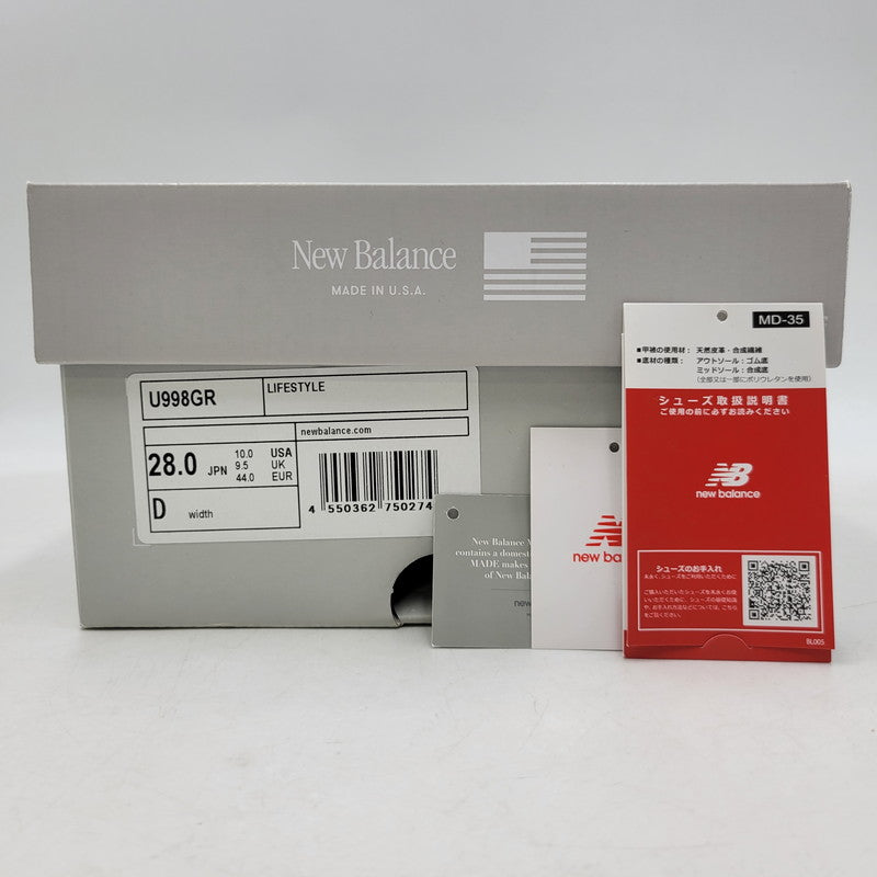【中古品】【メンズ】 NEW BALANCE ニューバランス U998GR スニーカー シューズ 靴 162-260524-as-10-izu サイズ：28cm カラー：グレー 万代Net店