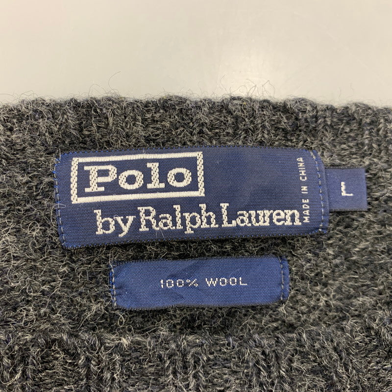 【中古品】【メンズ】 POLO by RALPH LAUREN ポロバイラルフローレン 90’S WOOL KNIT SHIRT ウール ニット シャツ トップス 長袖 146-260528-ya-18-izu サイズ：L カラー：グレー 万代Net店